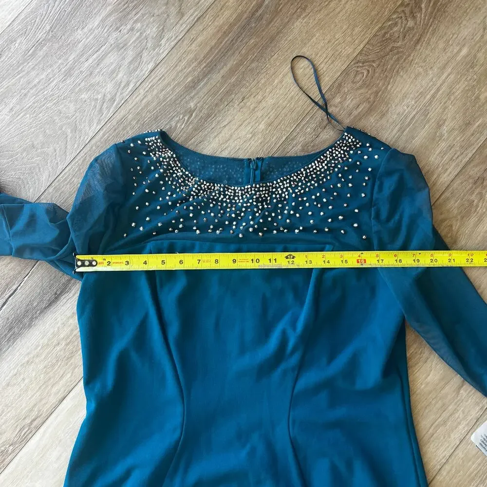 ALEX EVENINGS Women's Embellished Illusion Neck Sheath Dress Size 16 In Peacock